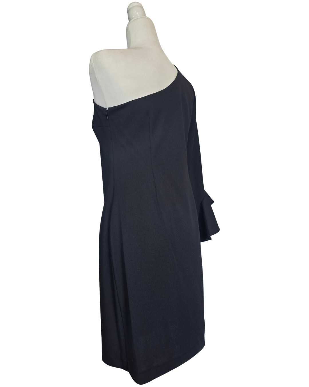 Trina Turk Size 4 One Shoulder Bell Sleeve Dress Black NWT