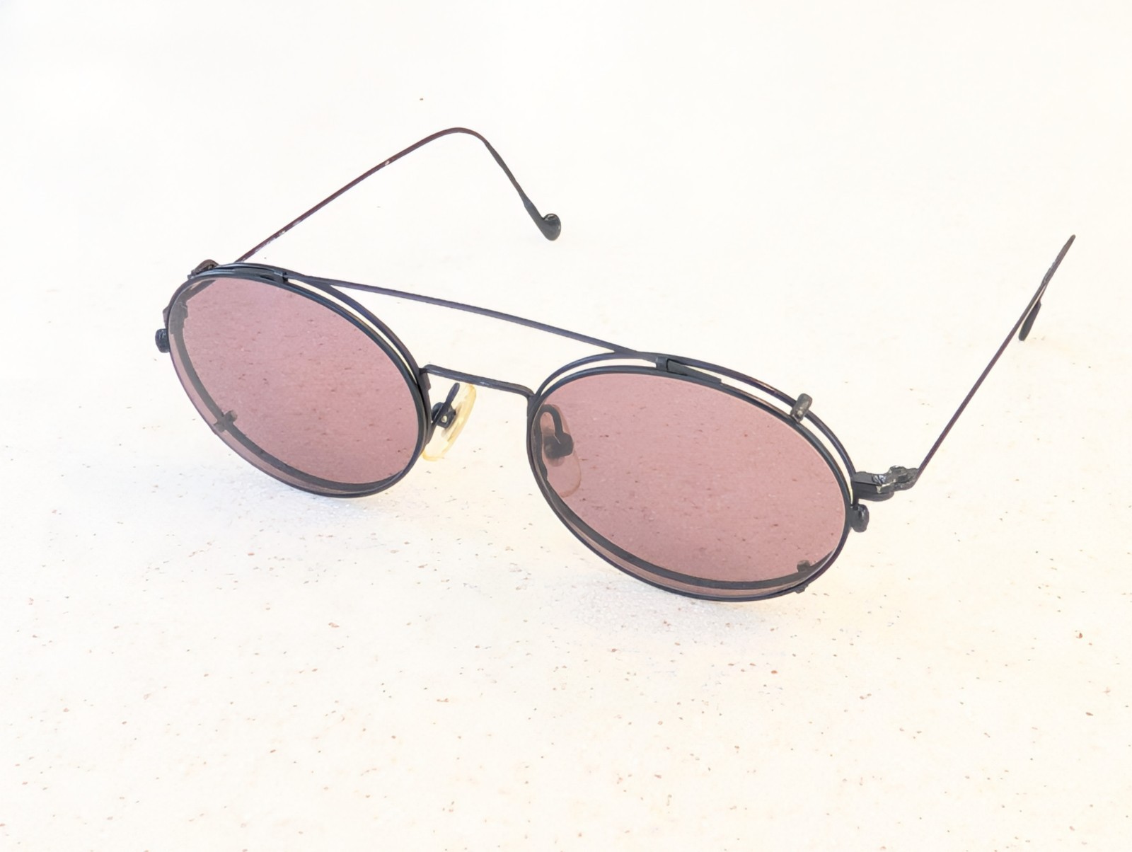 Vintage CALVIN KLEIN CK 115 Black Oval Eyeglass Frame w/ Sun Clip-On 49mm Japan