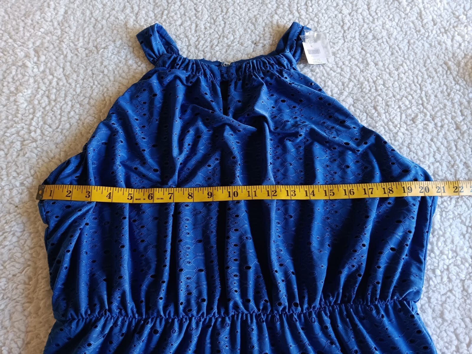 New Chico’s Maxi Blue Sleeveless Dress SIZE 3 Petite Eyelet Pattern