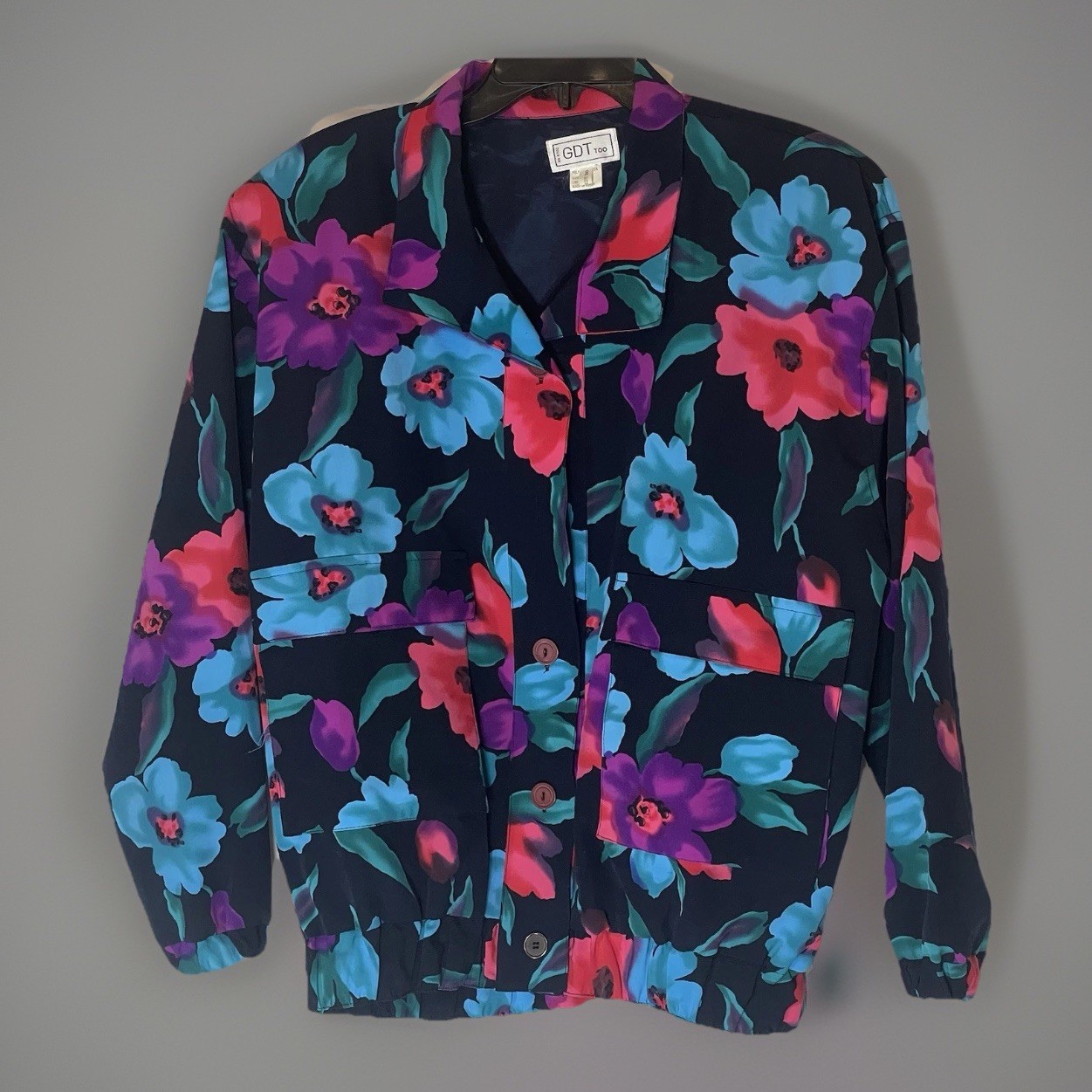 Vtg Bomber Jacket Bright Colorful Floral Retro 80s Costume One Sz Fits All
