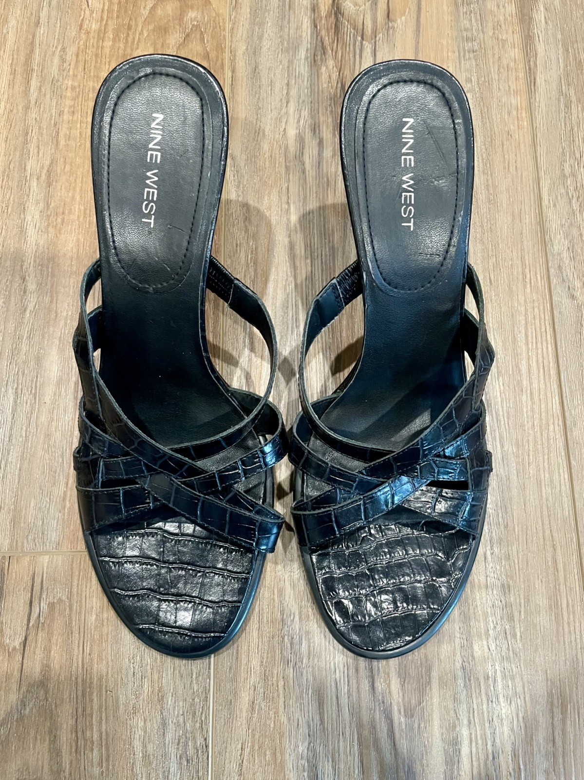 NEW Nine West Black Croc Heels Round Toe 3.5In Heels 10M