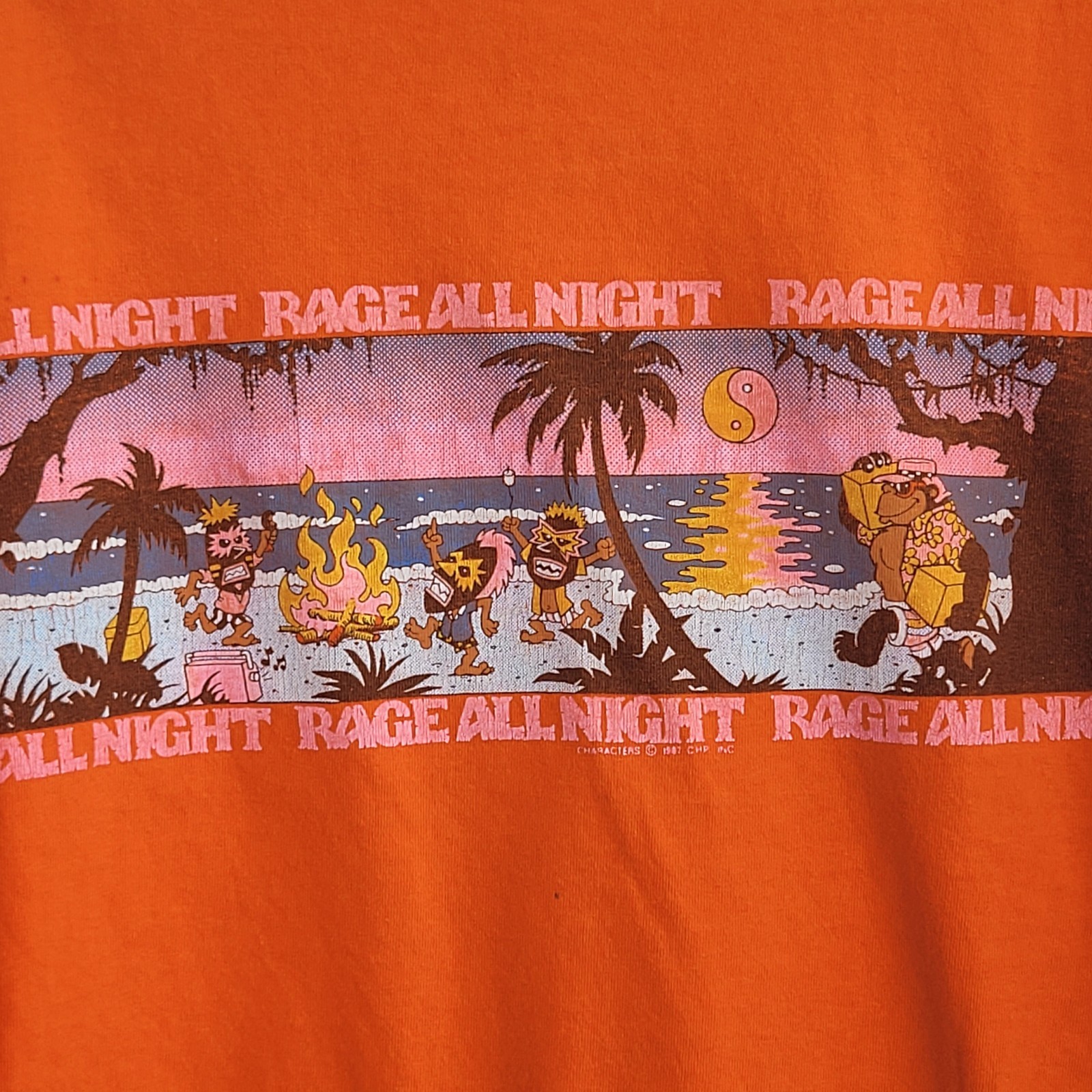 T&C Surf Design Hawaii T Shirt 1987 Surf All Day Rage All Night Da Boys Vtg Oran