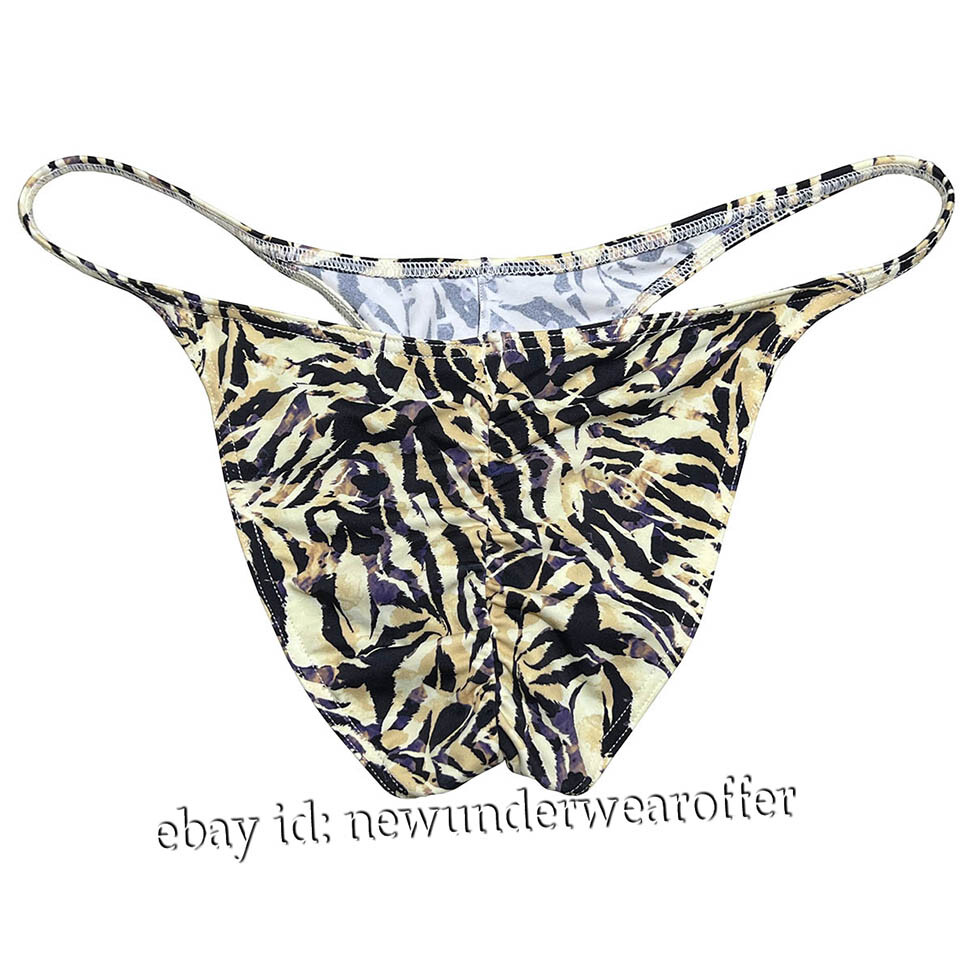 Men Leopard Bikini Briefs Underwear Bulge Pouch Panties Ruched Back Hipster Pant