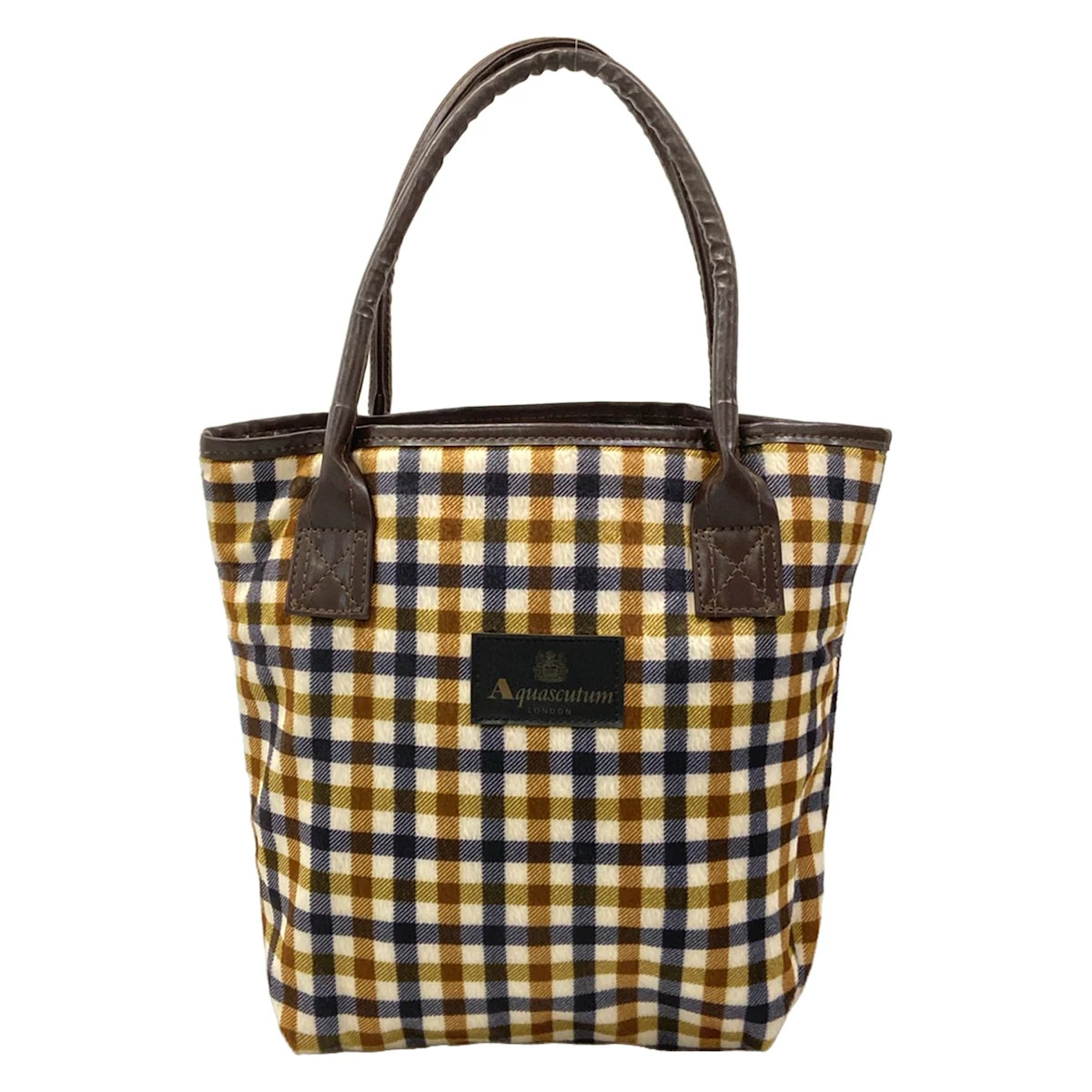 Aquascutum White Navy Brown Chemical Fiber Synthetic Leather Tote Bag