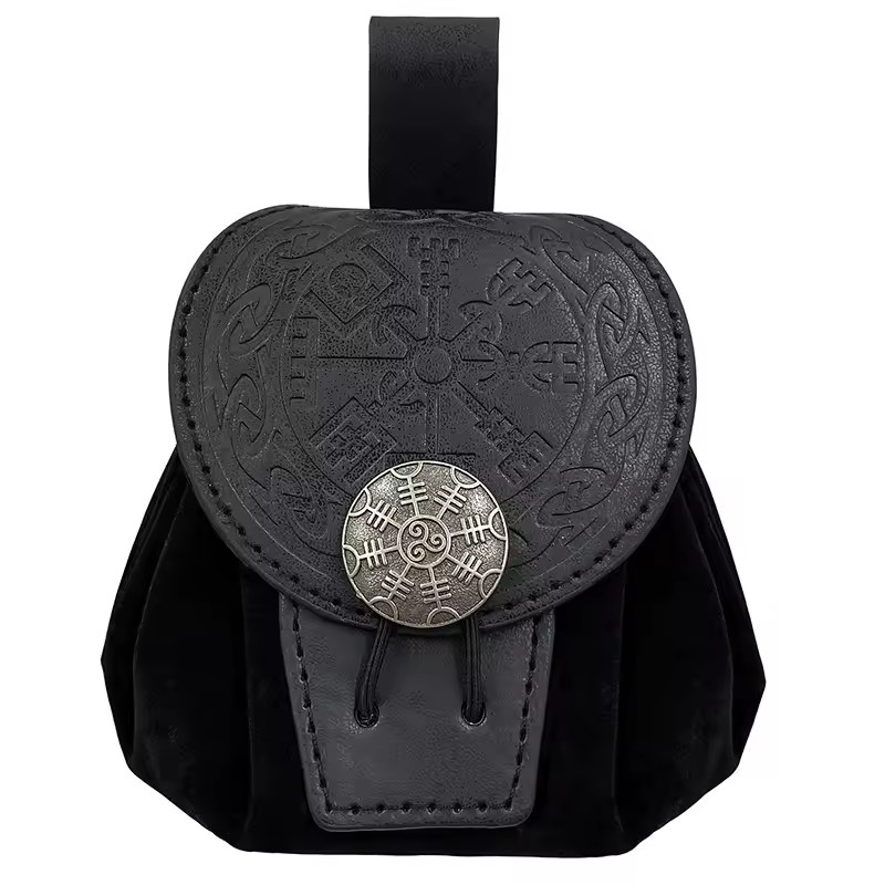 Steampunk Medieval Punk Style Fanny Packs for Men Pu Leather Coin Purse Hangable