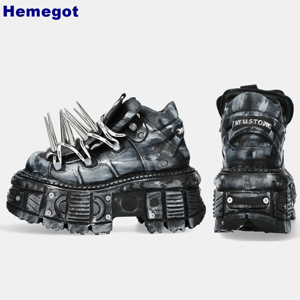 Men Platform Spiked Rivet Punk Motorcycle Boots Fashion Sports Rock Street Shoes