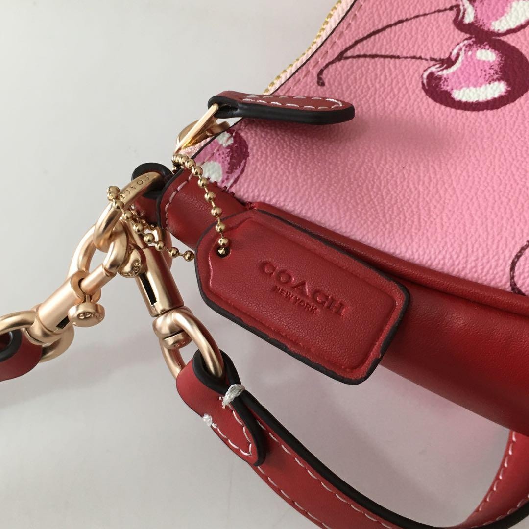 Coach CR290 Teri Shoulder Bag Pink Cherry Print Coated Canvas Leather Outlet