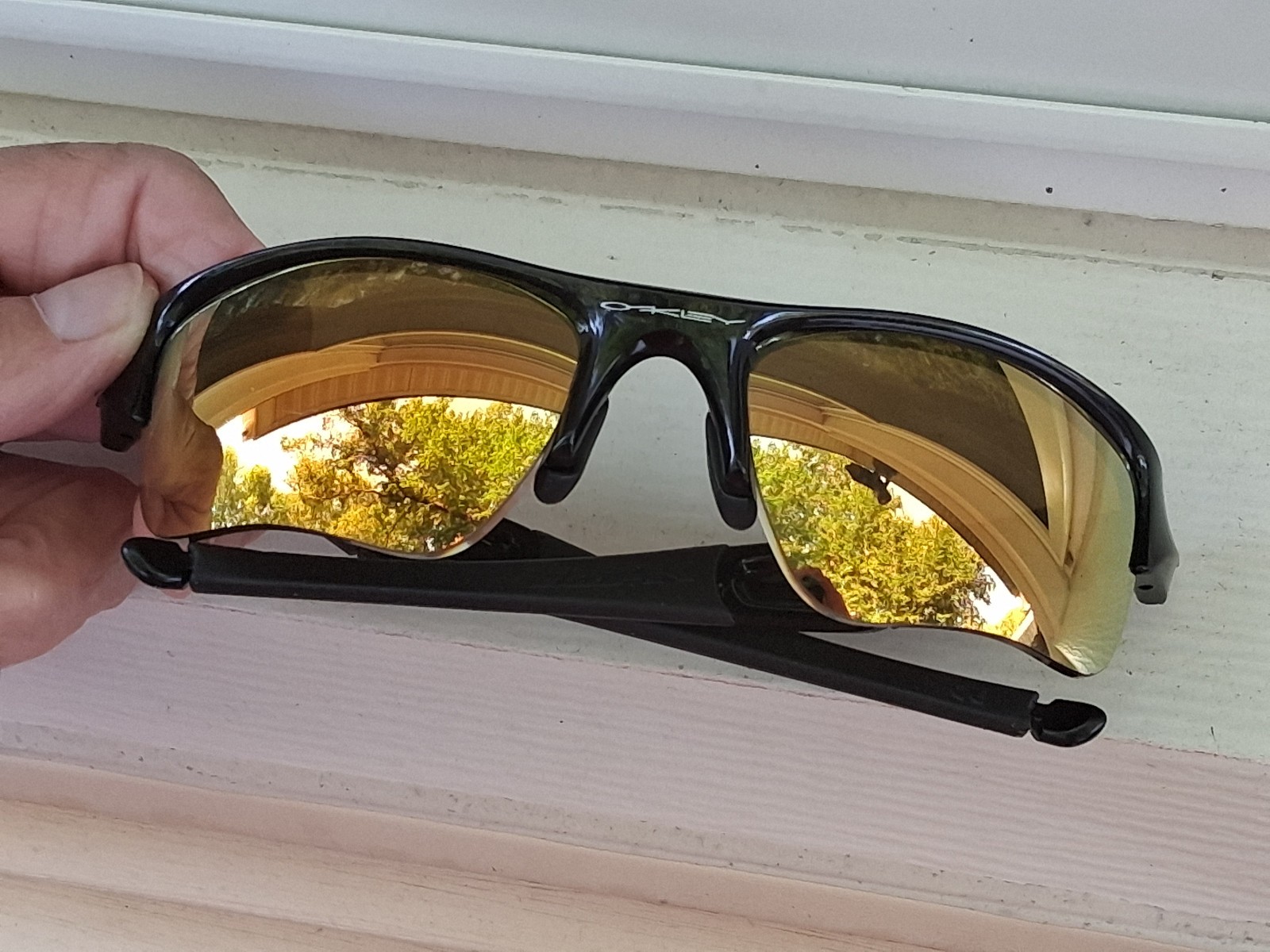 MENS CLASSIC OAKLEY FLAK JACKET XLJ POLISHED BLACK/ORANGE MIRROR SUNGLASSES