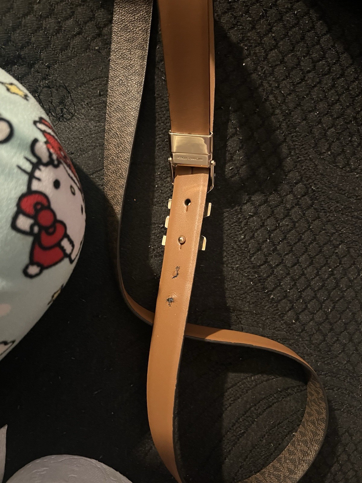 Michael Kors Women’s Reversible Logo Dress Belt, Gold MK Buckle, Adjustable