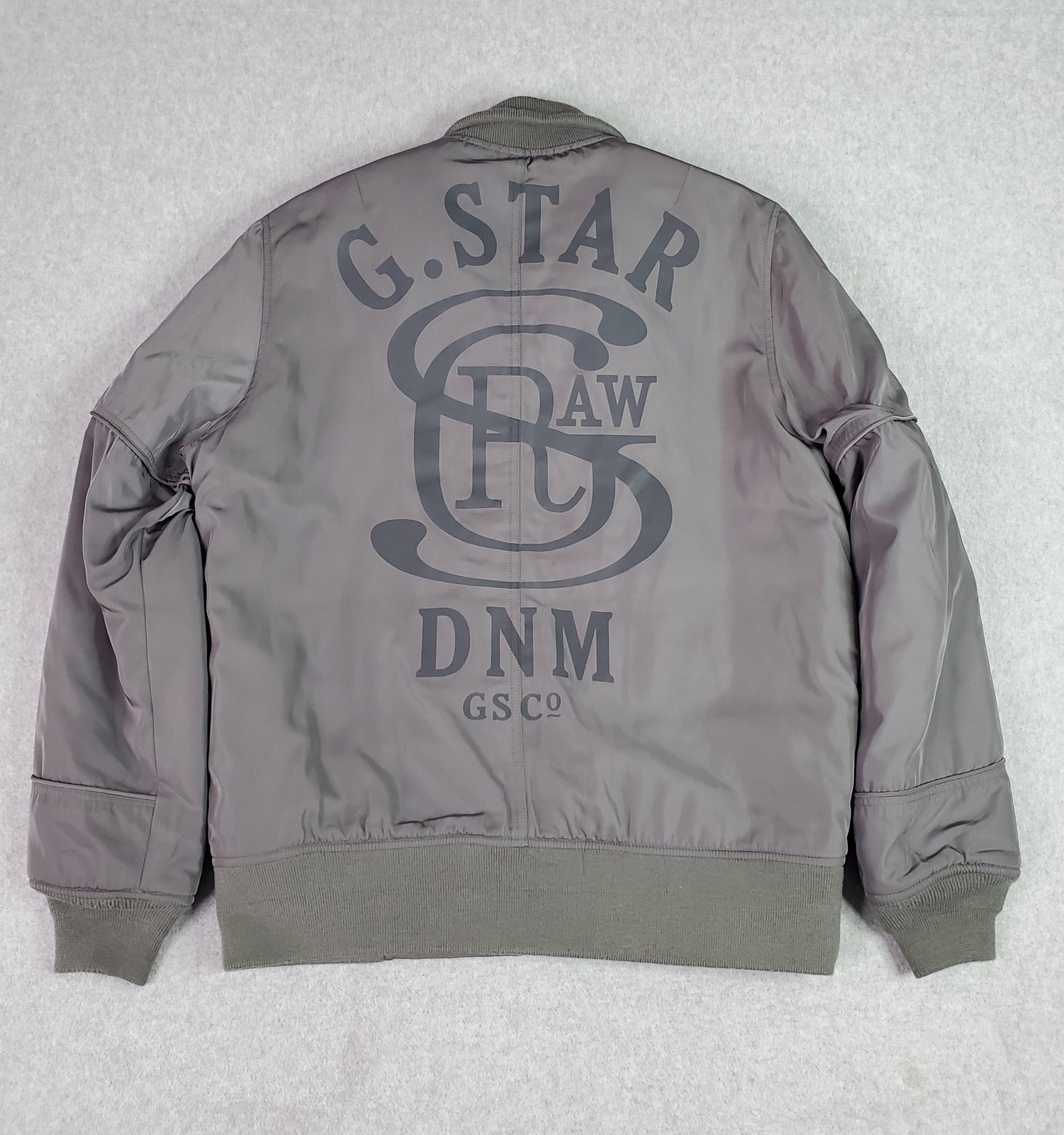 G-Star Raw Co Army Art Bomber Jacket Mens Large Gray Logo Quilted Insulated Zip