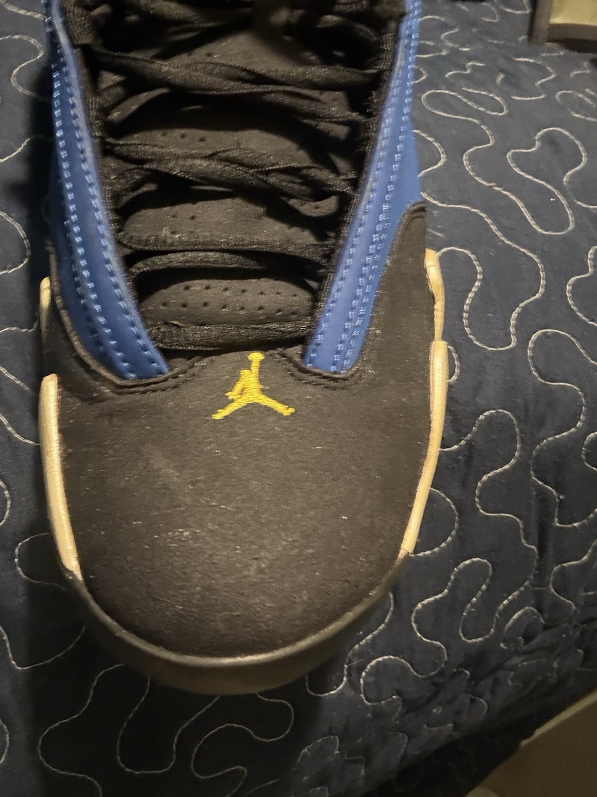 Jordan Air Jordan 14 Retro Laney Mid Top Lace-Up Sneaker Blue Black White
