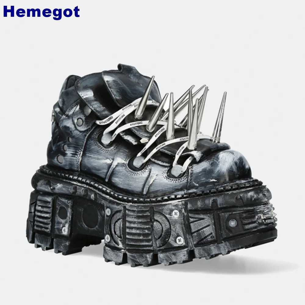 Men Platform Spiked Rivet Punk Motorcycle Boots Fashion Sports Rock Street Shoes