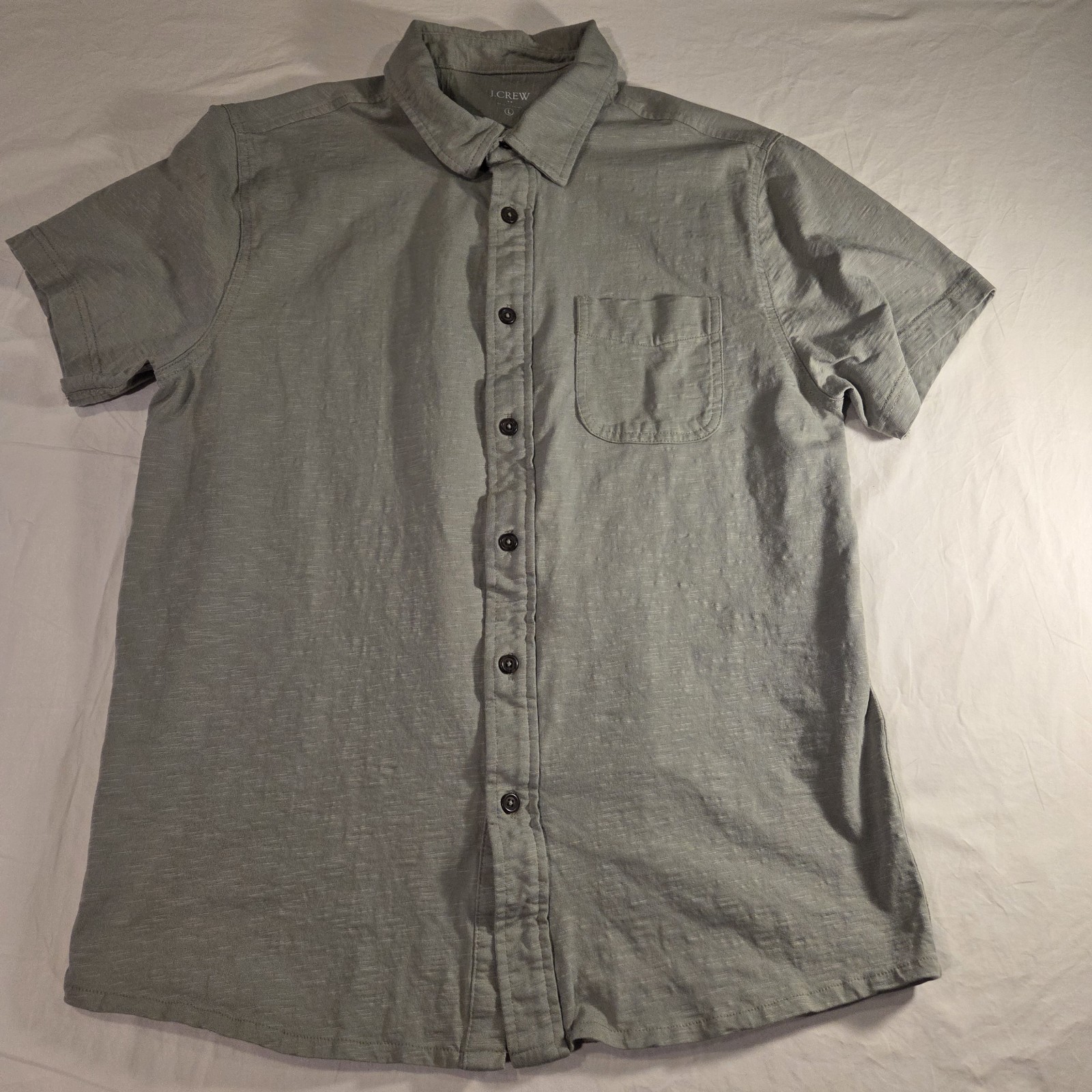 J.Crew Short Sleeve Button-Up Shirt 100% Cotton, Men’s Size L, Sage Green Gray