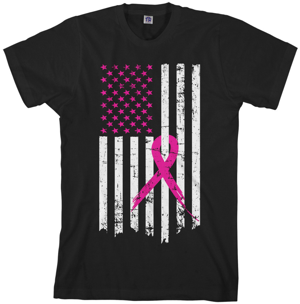 Pink Ribbon Breast Cancer Awareness Flag Men’s T-Shirt