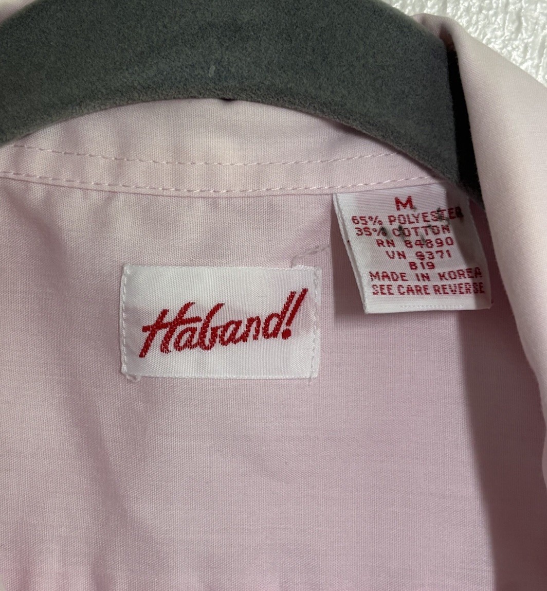 Vintage ’80s Haband! Pink Guayabera Embroidered Mexican Button-Up Shirt Size M
