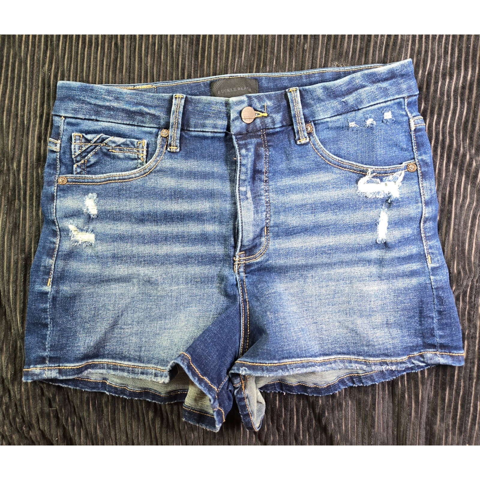 Buckle Black Fit No 75 Distressed Denim Shorts Blue High Rise Size 28