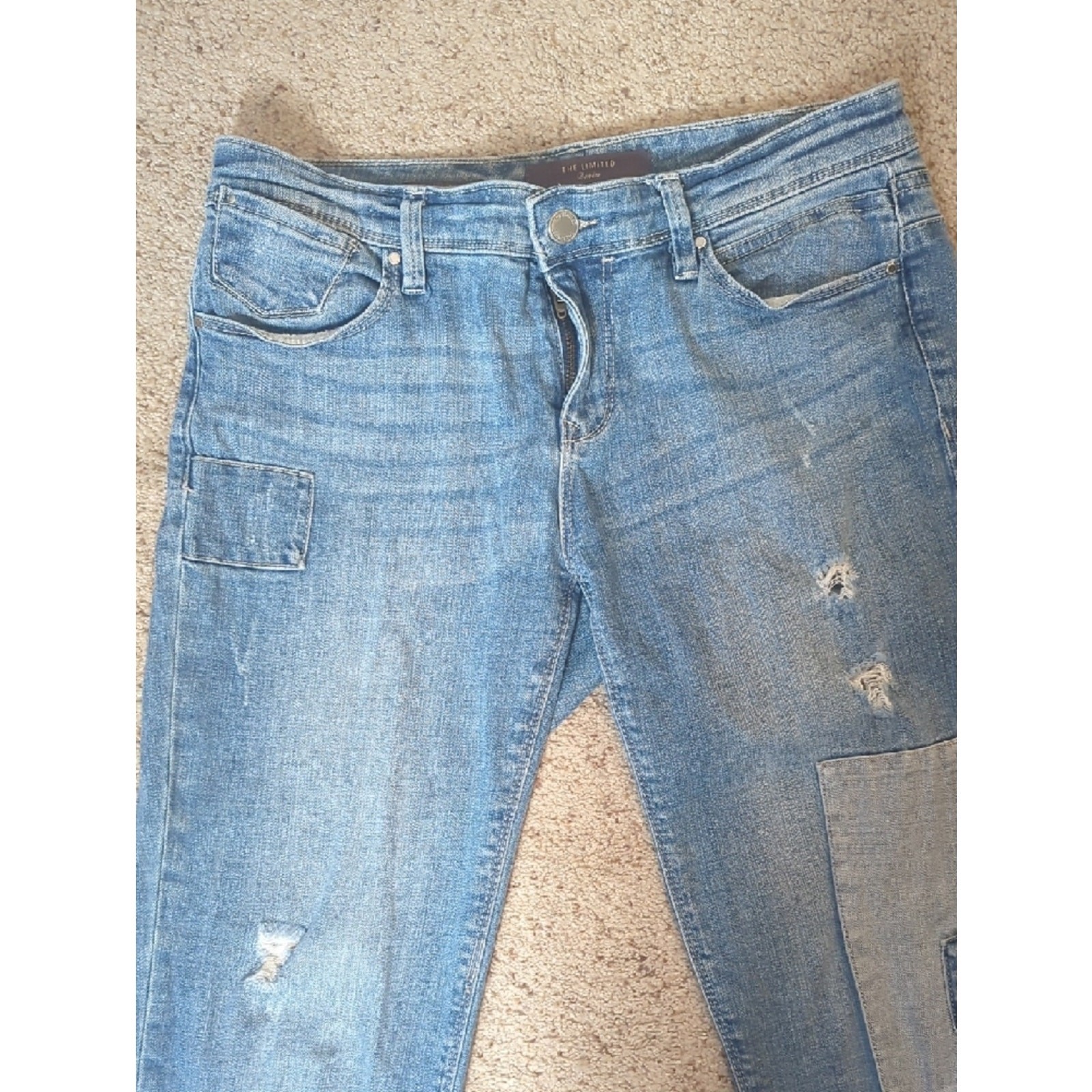 The Limited Light Wash Patchwork Straight Leg Jeans Distressed Denim