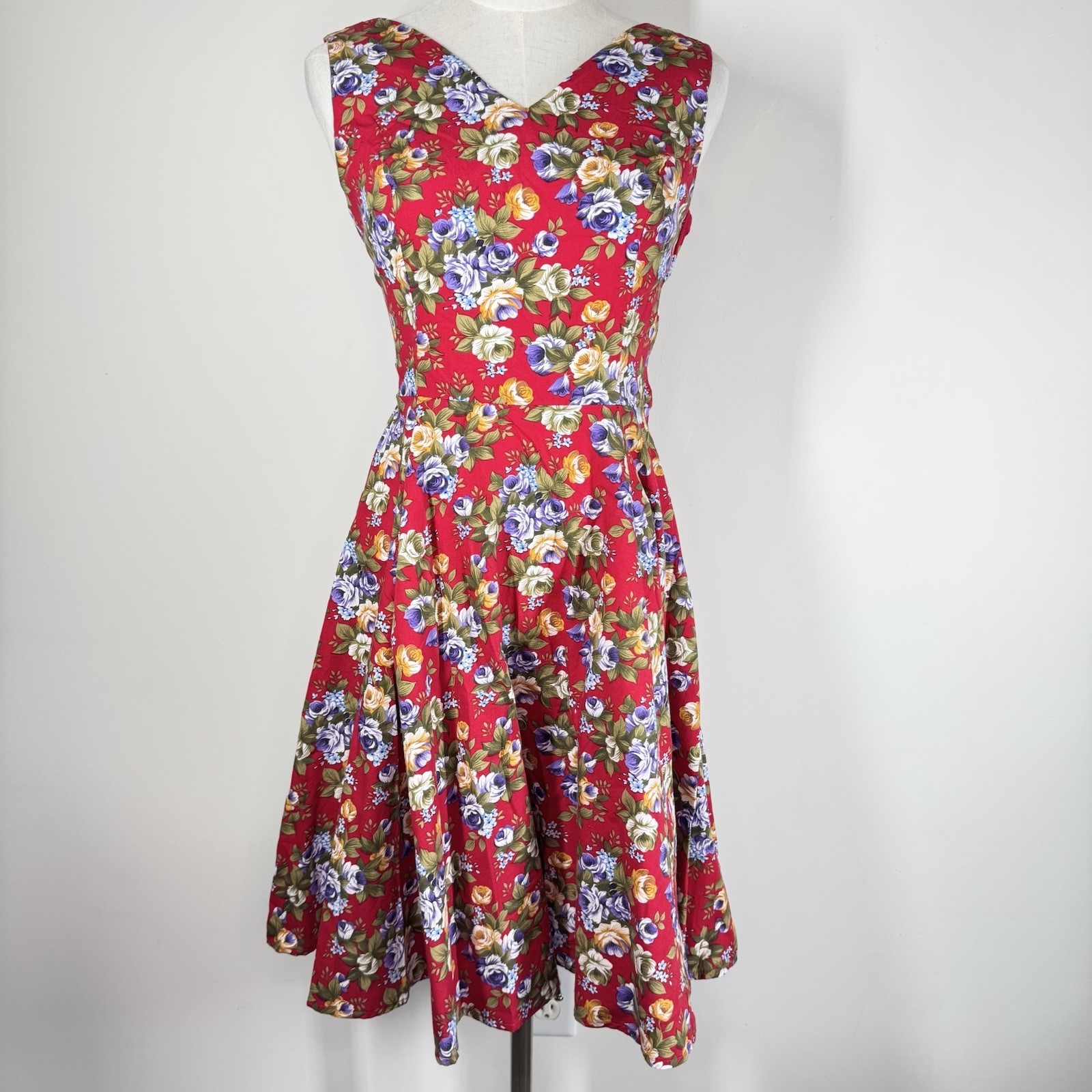 Hearts & Roses Rose Print Fit Flare Dress Size 6 Retro Alternative 50s Pin Up