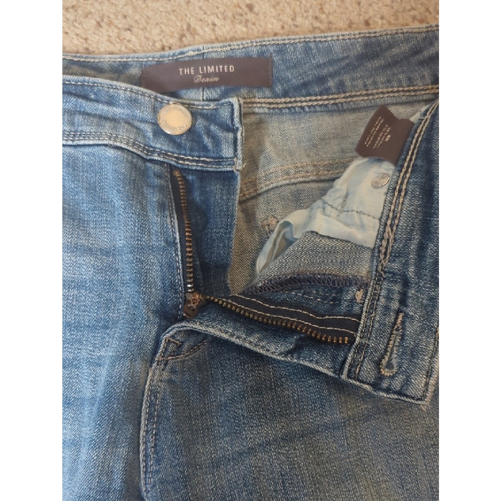 The Limited Light Wash Patchwork Straight Leg Jeans Distressed Denim