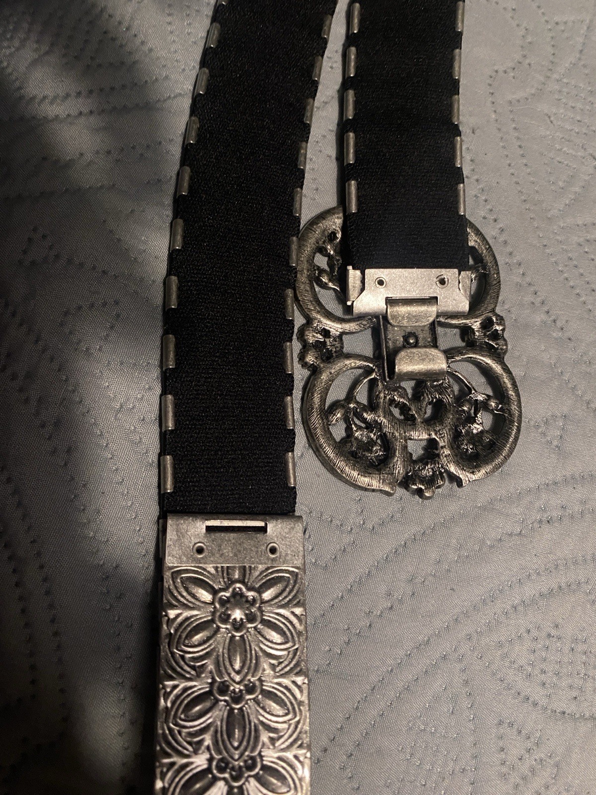Ornate Metal & Stretchy Elastic Belt Rhinestone Buckle 30-40 Inches