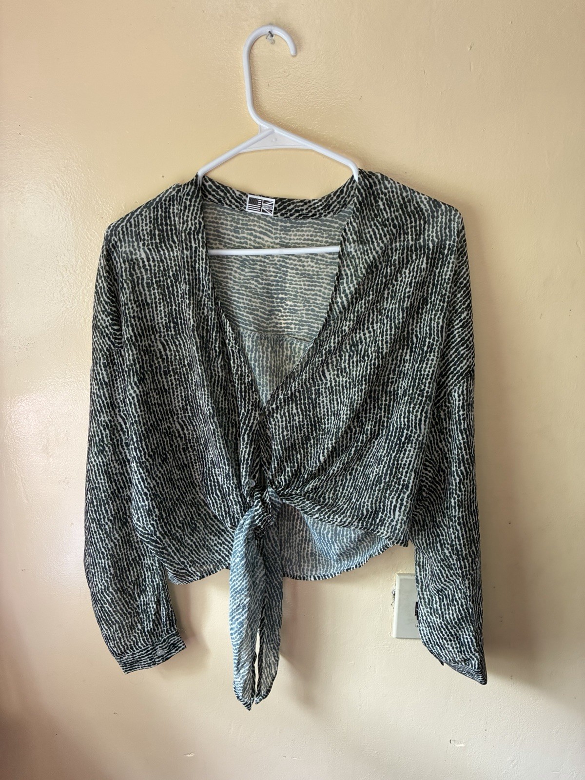 Zebra Animal Print Rockstar Sheer Long Sleeve Button Up Tie Top