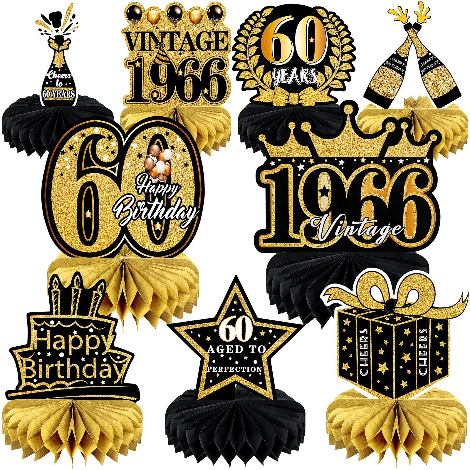 9 Pcs 60th Birthday Decoration for Men Women 60th Birthday Centerpieces for T…