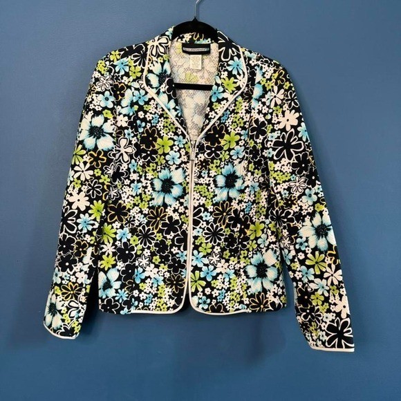 Y2K Blazer Jacket Women’s Size 14 Requirements Floral Blue Green Black Retro
