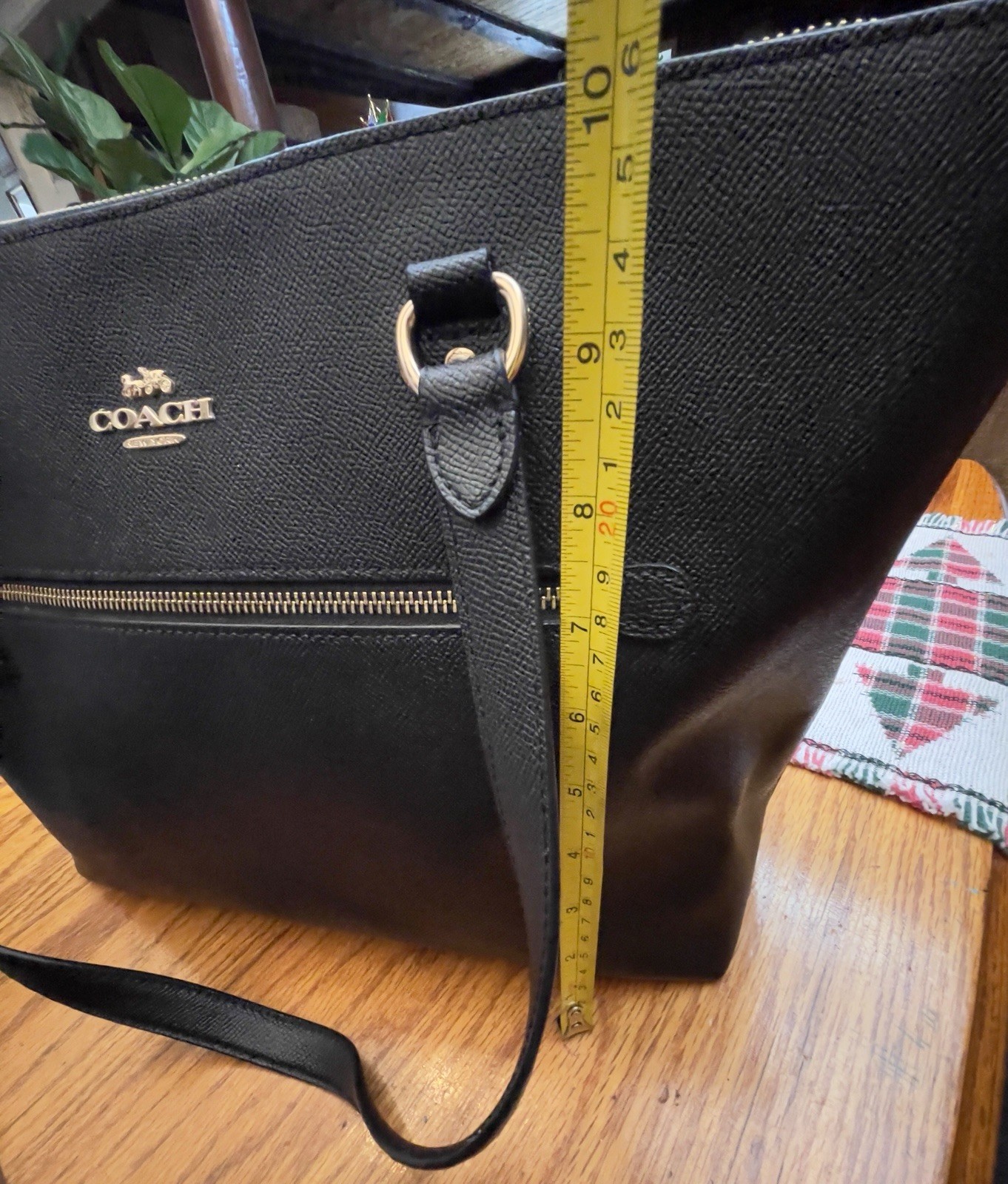 COACH CLASSIC Crossgrain Leather GALLERY Black & Gold Tote F79608 VGC