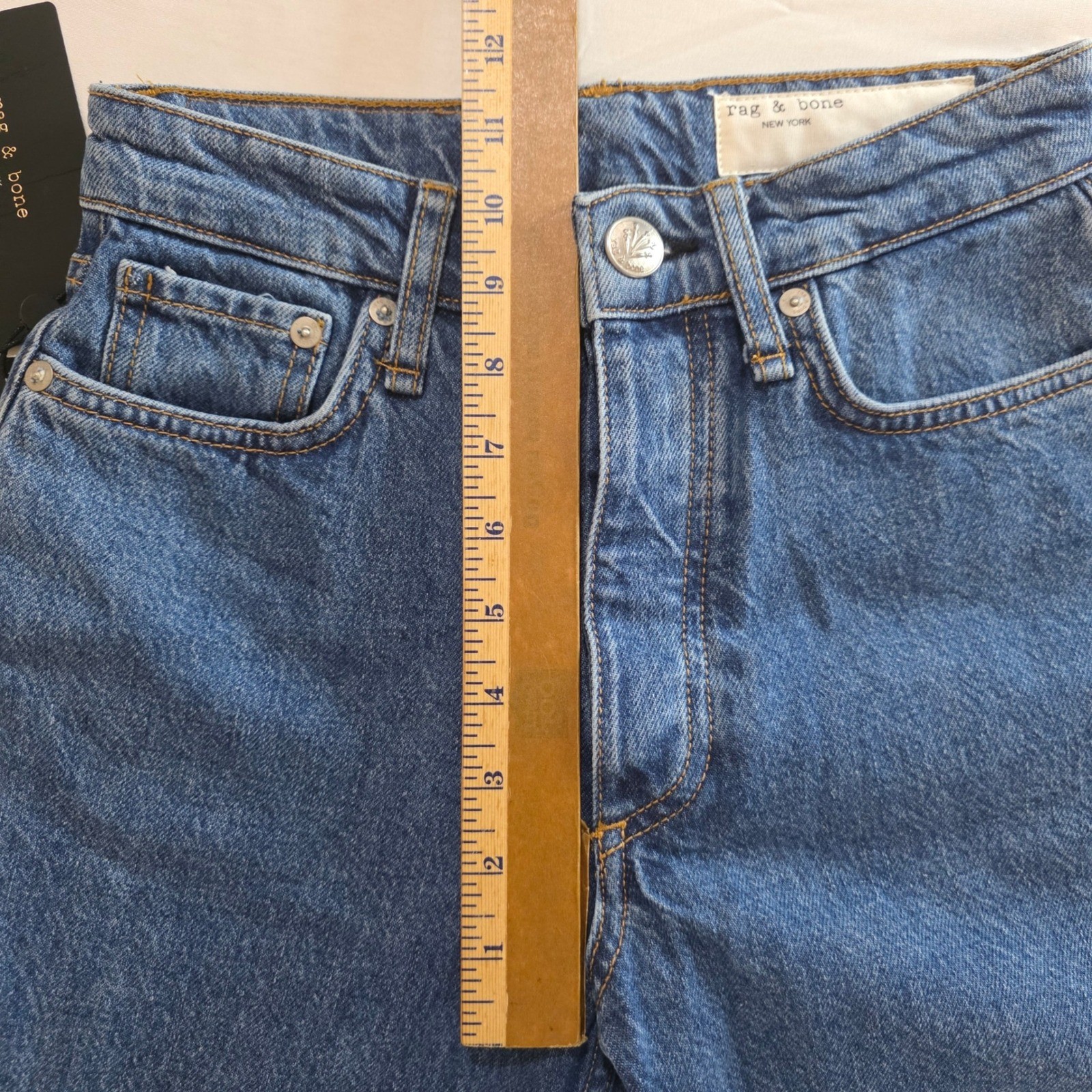 Rag & Bone Alissa High Rise Barrel Leg Jeans Women 23 Blue Laguna Button Fly NWT