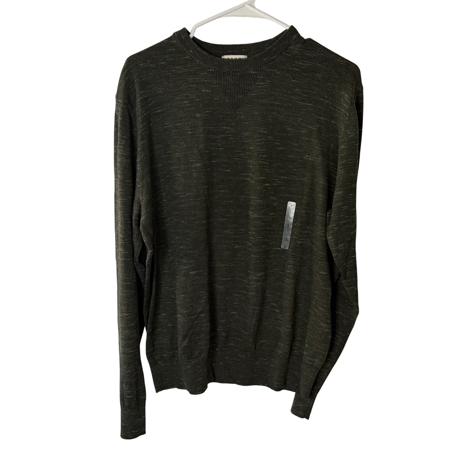 ROWM Mens Crewneck Sweater Olive Green Marl Cotton Blend Knit Casual Large