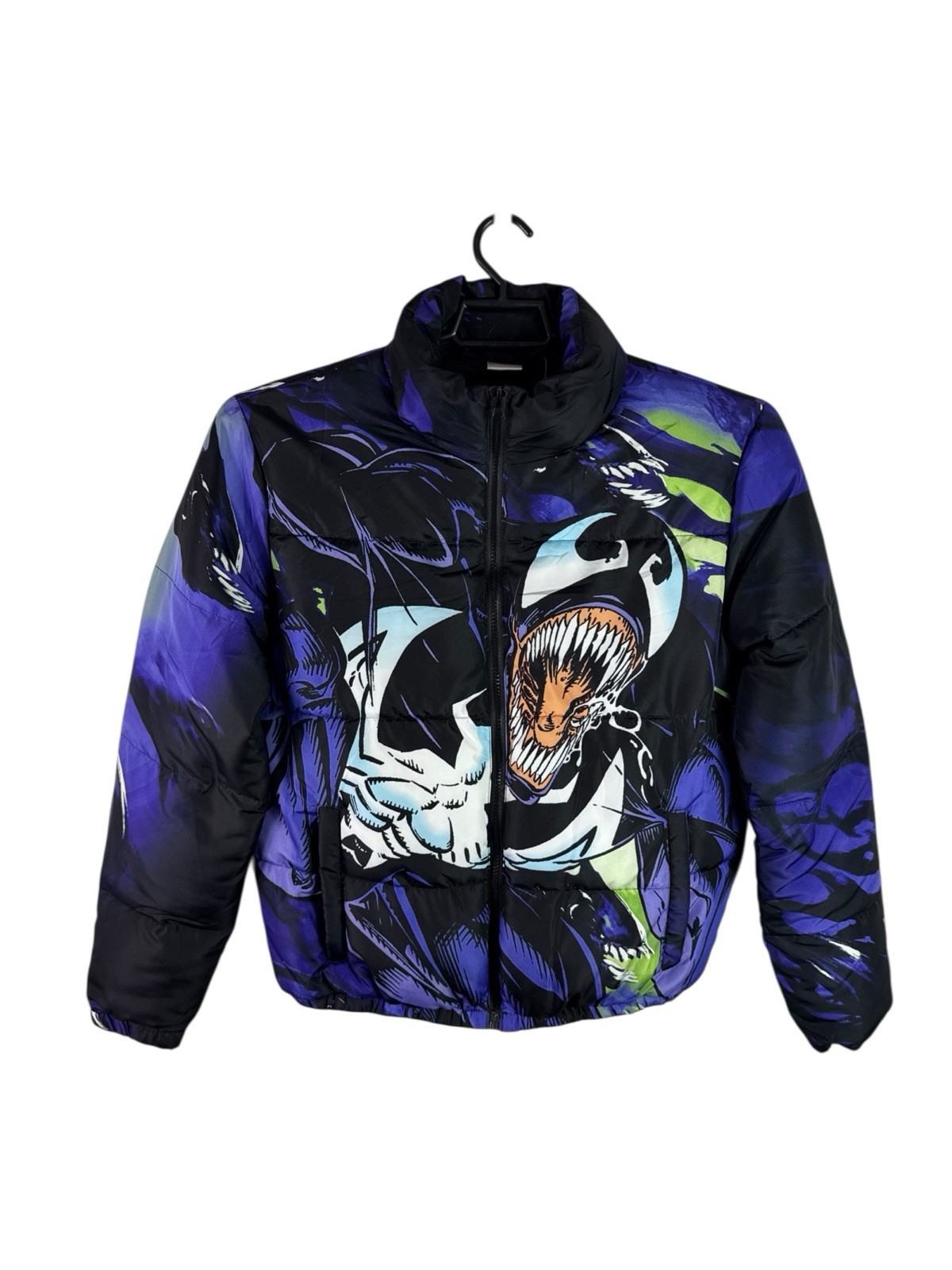 Marvel Venom Men’s S Puffer Jacket Black Purple Graphic NWOT