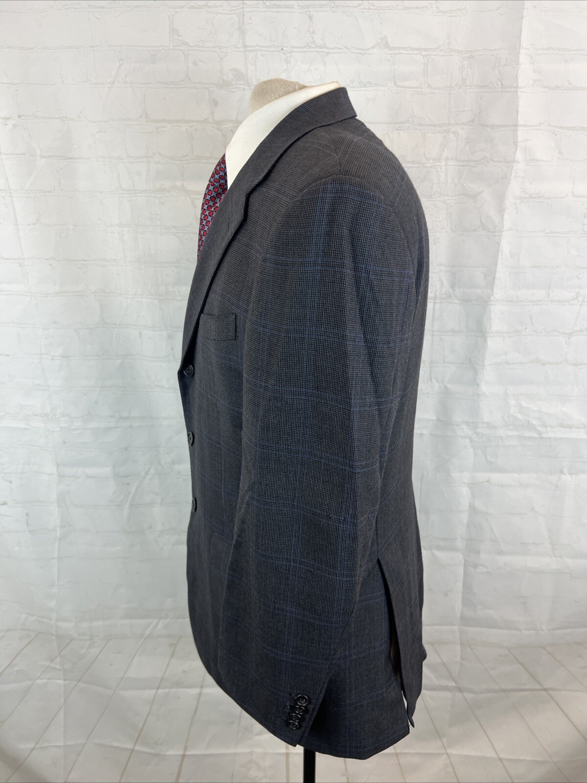Corneliani Italy Men’s Dark Gray Blue Plaid Cashmere Wool Blazer 40S $1,595