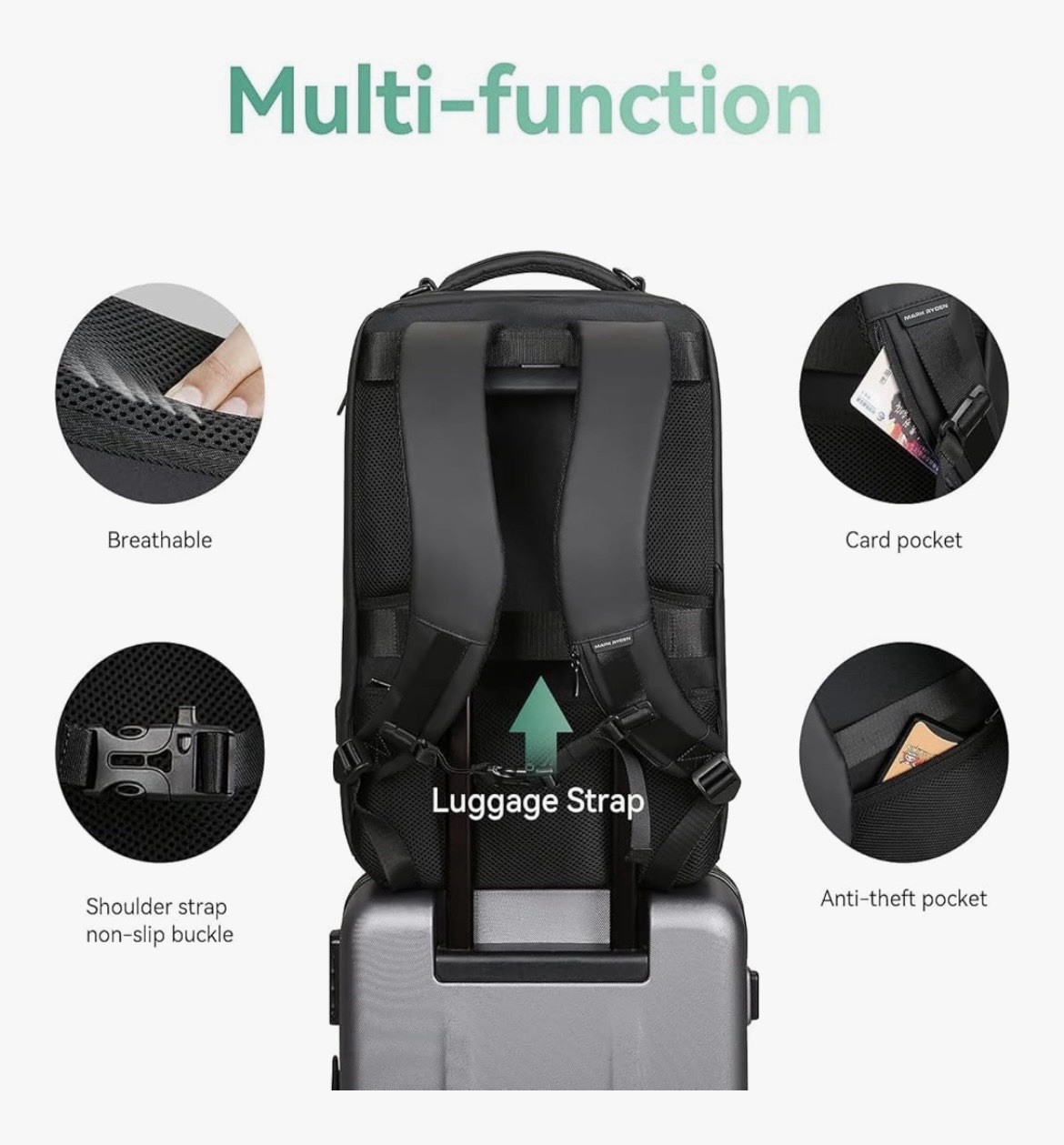 MARK RYDEN Business Backpack for Men, Waterproof, USB Port, Fits 17.3” Notebook