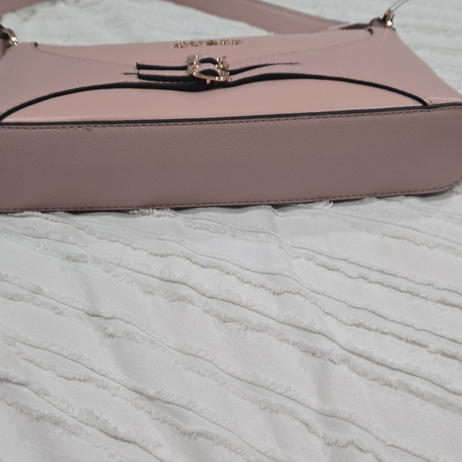 GUESS Pink Small Shoulder/Crossbody Bag Logo Pattern Zip Gold Hardware Detach