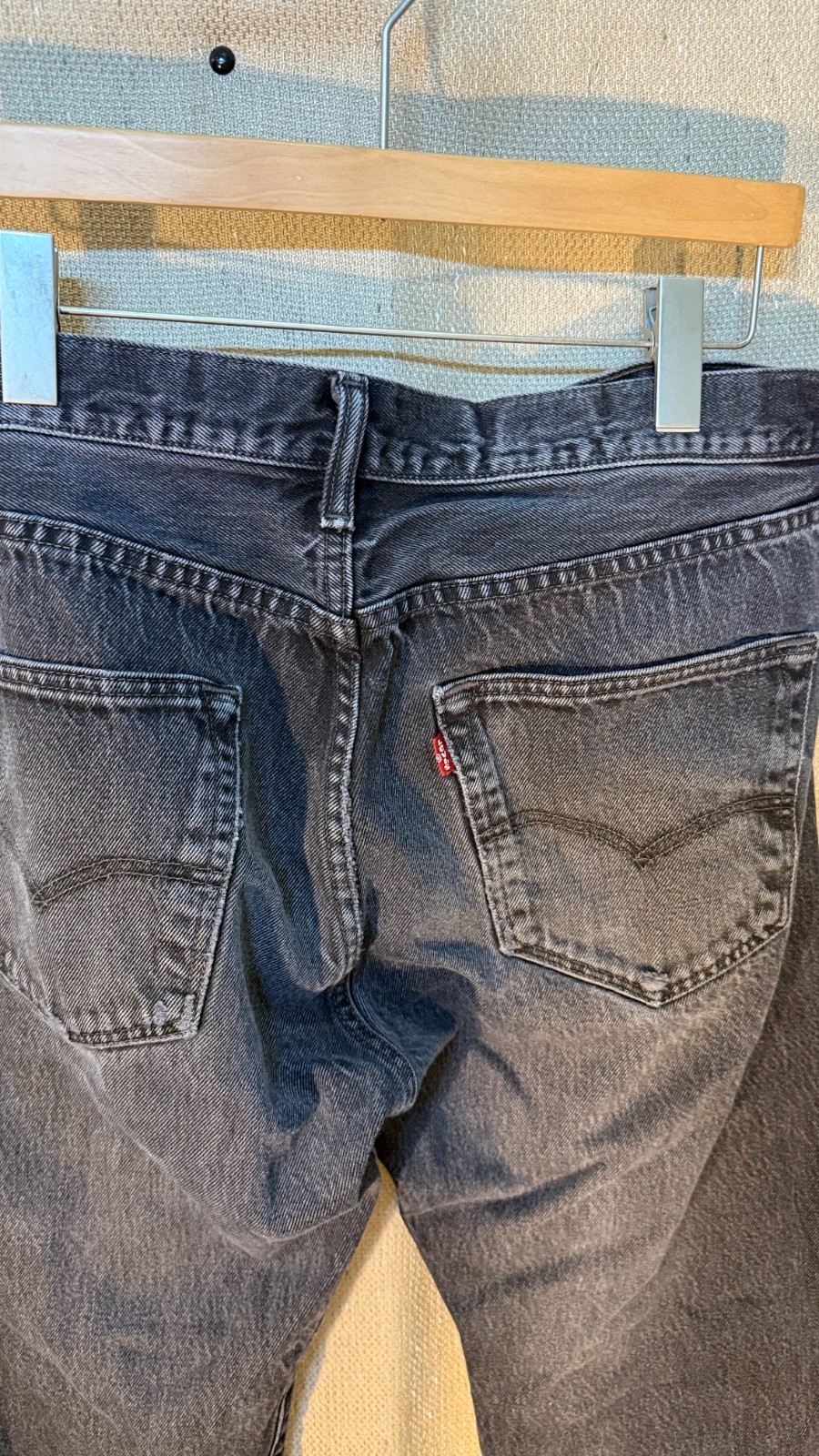 Levi’s 501 Black Distressed Jeans Button Fly Faded Denim Men’s 36×29