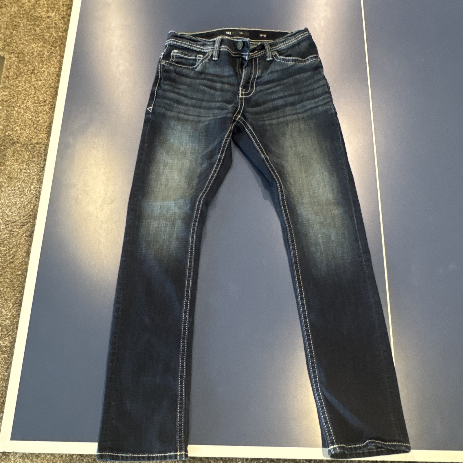 BKE Men’s Dark Wash Slim Straight Blue Denim Jeans Mid Rise 5-Pocket