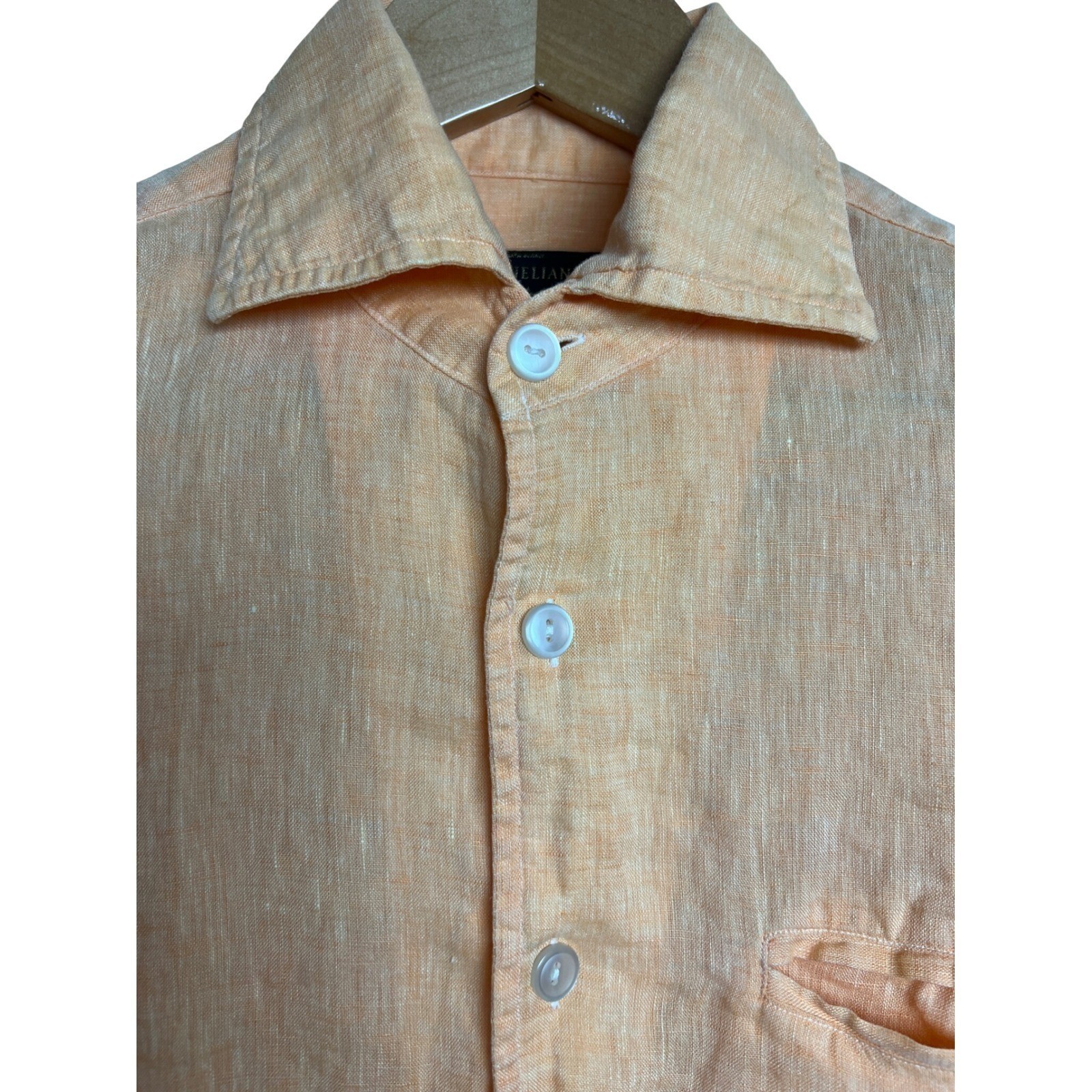 Corneliani Button Down Mens 15.5/39 Peach Orange Linen Made in Italy Luxury B27