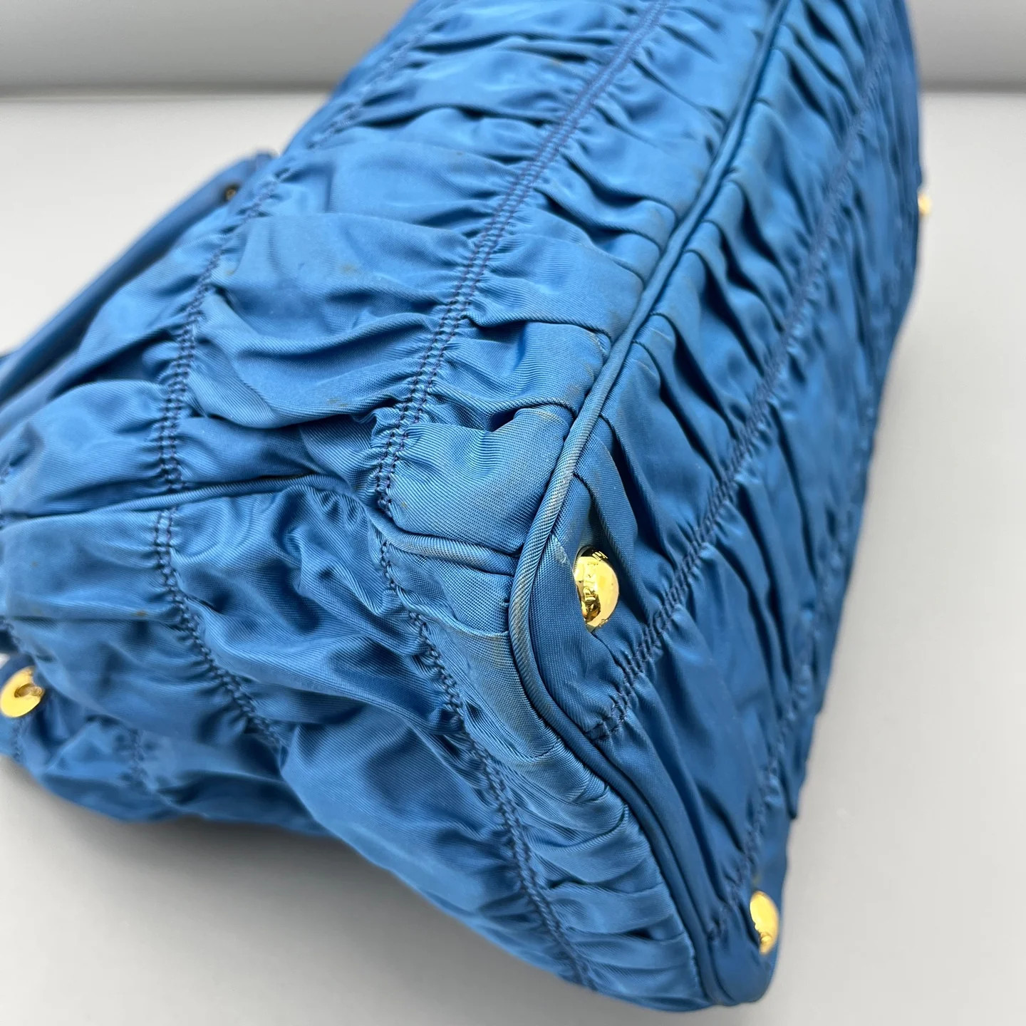 Prada Large Gaufre Buckle Satchel Blue Tessuto Nylon (ym051726a1r)