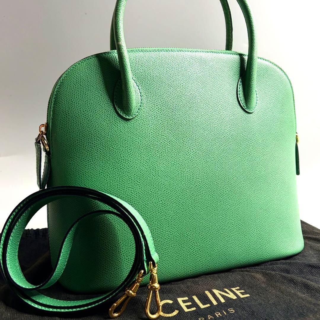 CELINE 2way Handbag Leather Green Vintage Authentic From Japan