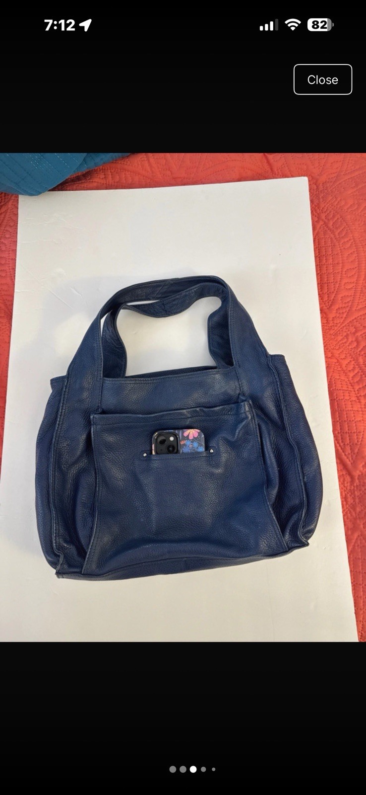 B. Makowsky Blue Pebbled Shoulder Bag, Zip Top Turn Lock, Silver Hardware