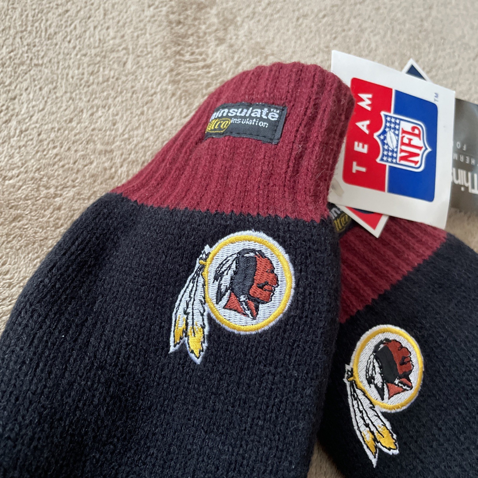 Washington Redskins Thinsulate Ultra Knit Mittens Redskins Logo *BRAND NEW*