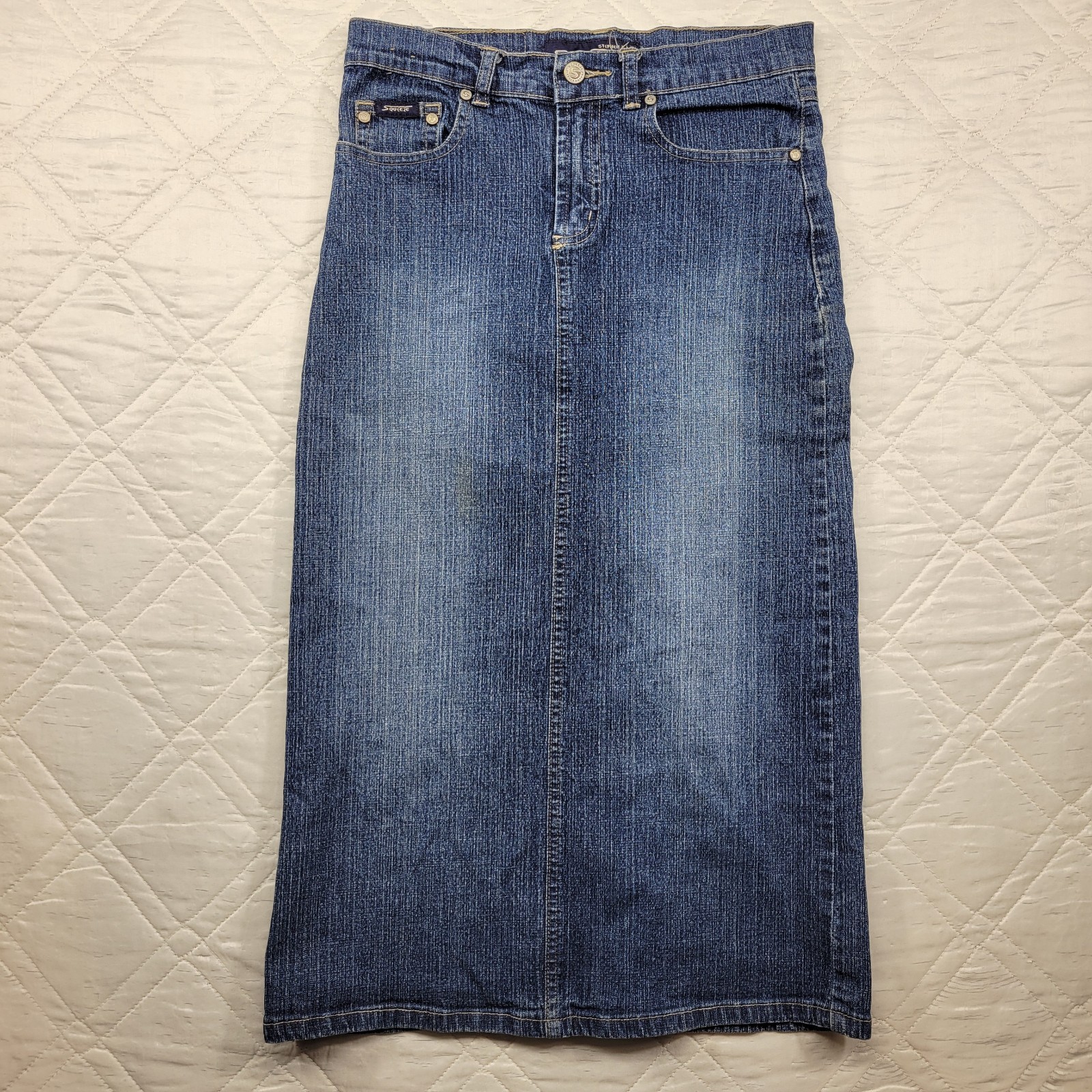 Stephen Hardy Squeeze long blue denim skirt size 7/8 waist 29