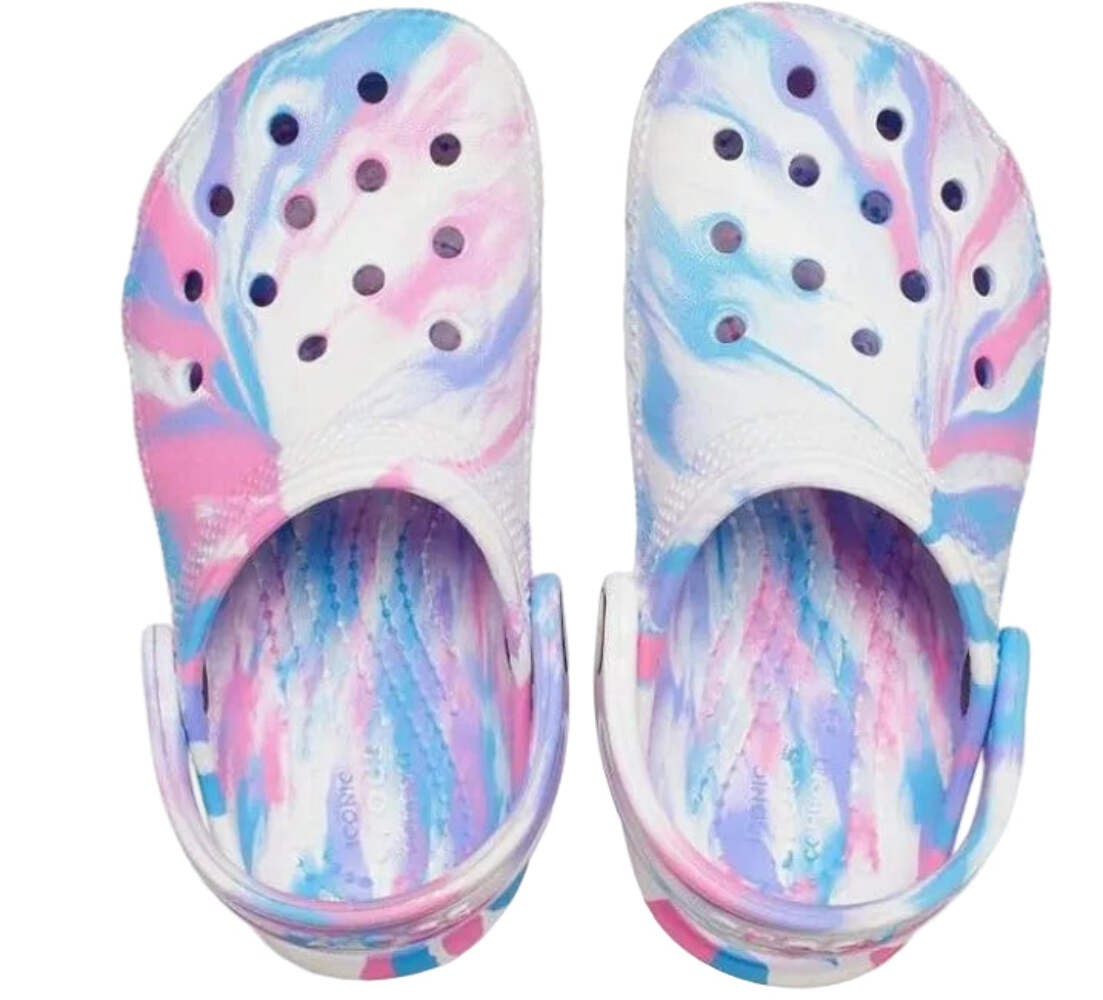 Crocs Classic Marbled Clog Kids Tie-Dye White/Pink Multi Slip-On Shoes 1, 3