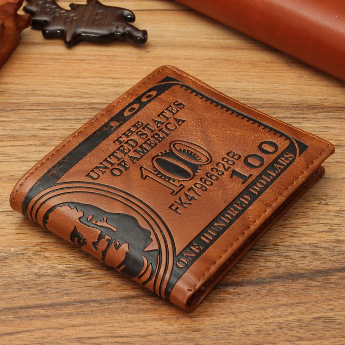 Men’s US 100 Dollar Bill Leather Wallet Bifold Card Photo Holder Slim Thin Purse