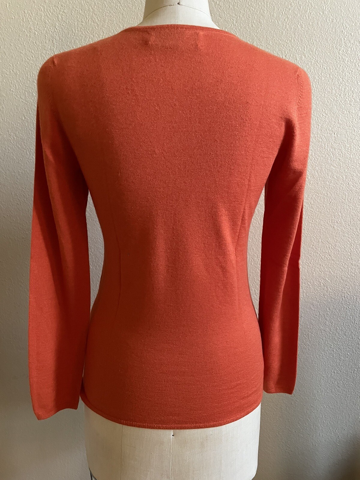 Debra C Beverly Hills Small Orange Cashmere Silk V-Neck Sweater Scotland EUC