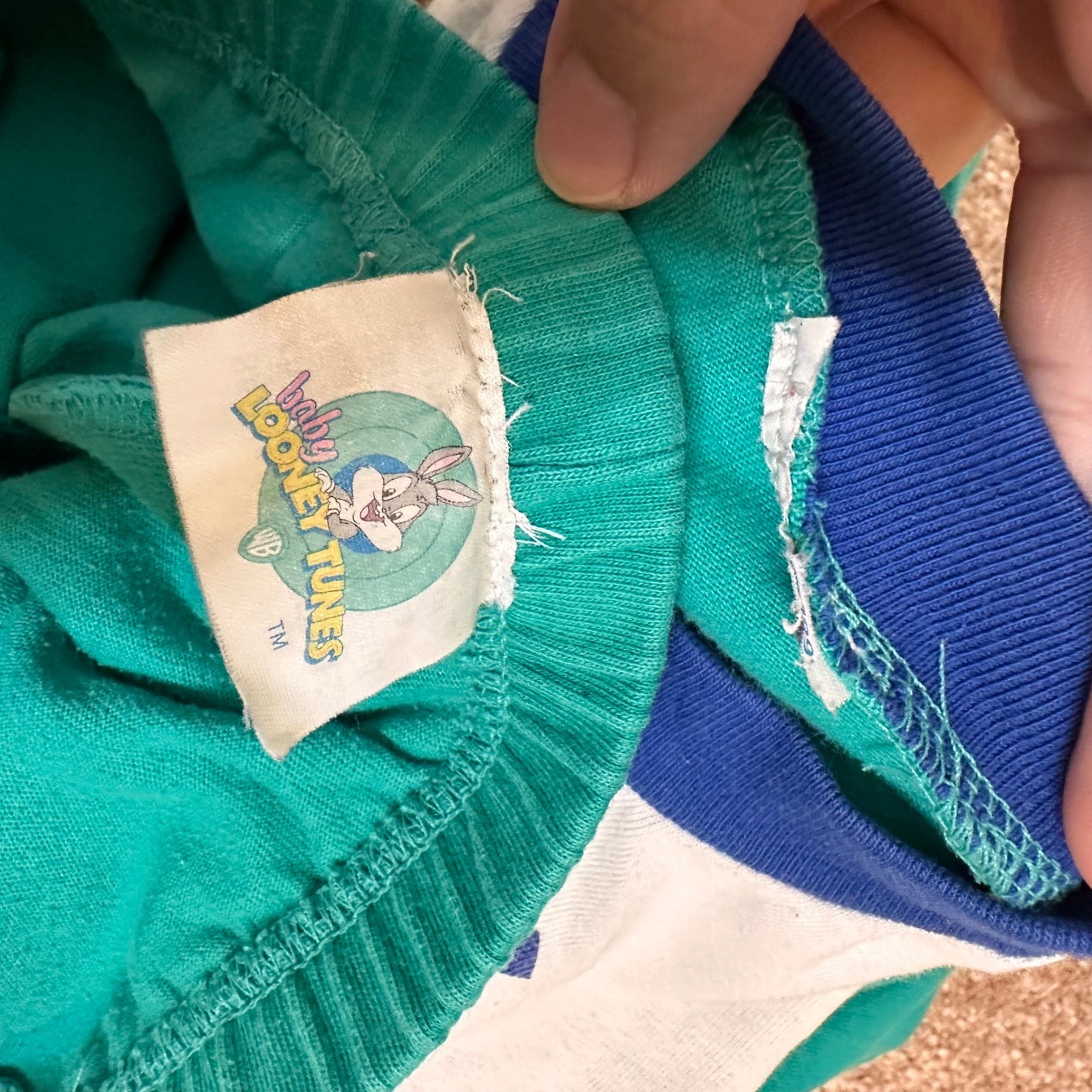 Vintage 1997 Baby Looney Tunes Bugs Bunny Daffy Duck Choo Choo Sweat Suit Teal