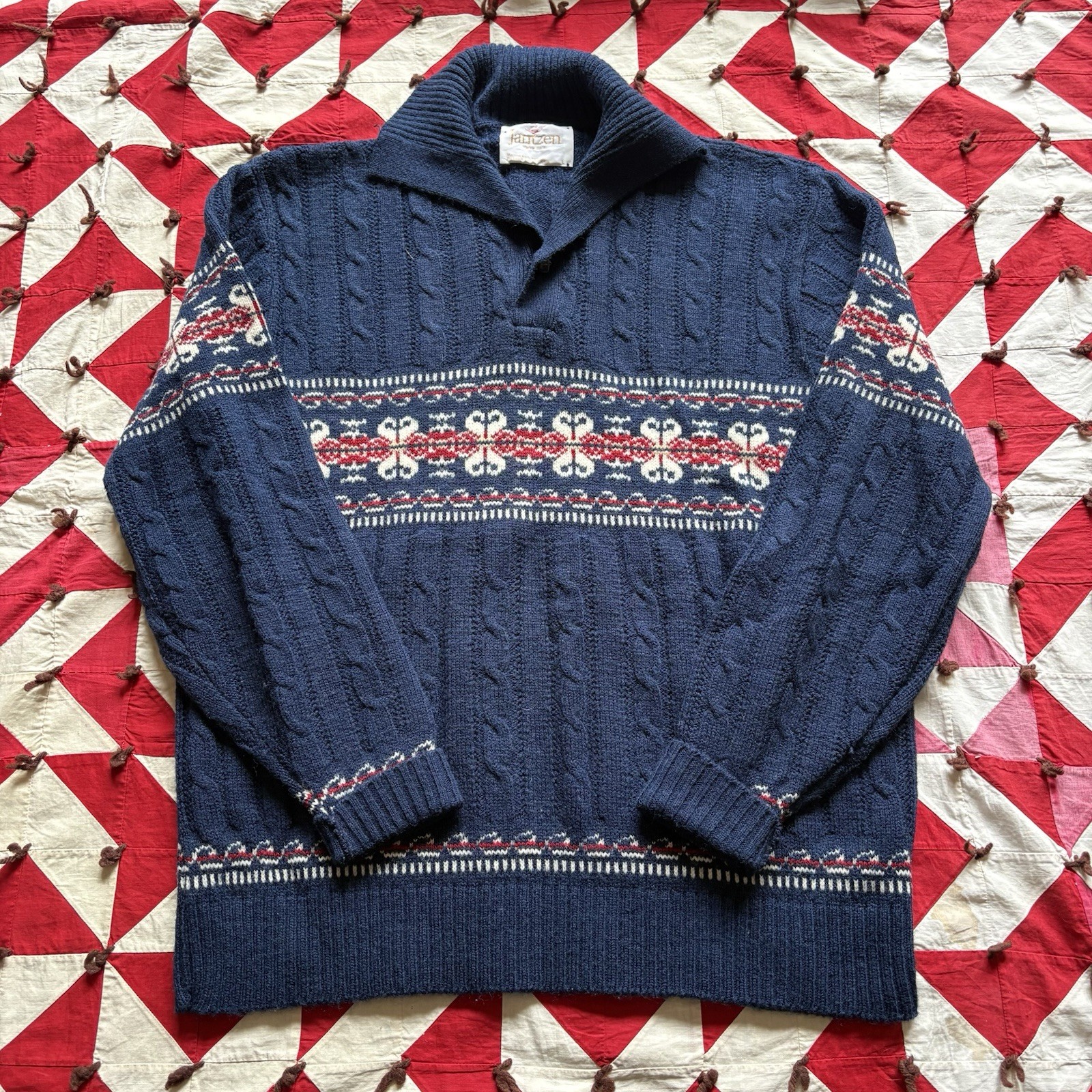 Vintage Jantzen Collared Sweater Blue Mens Wool Blend 1970s