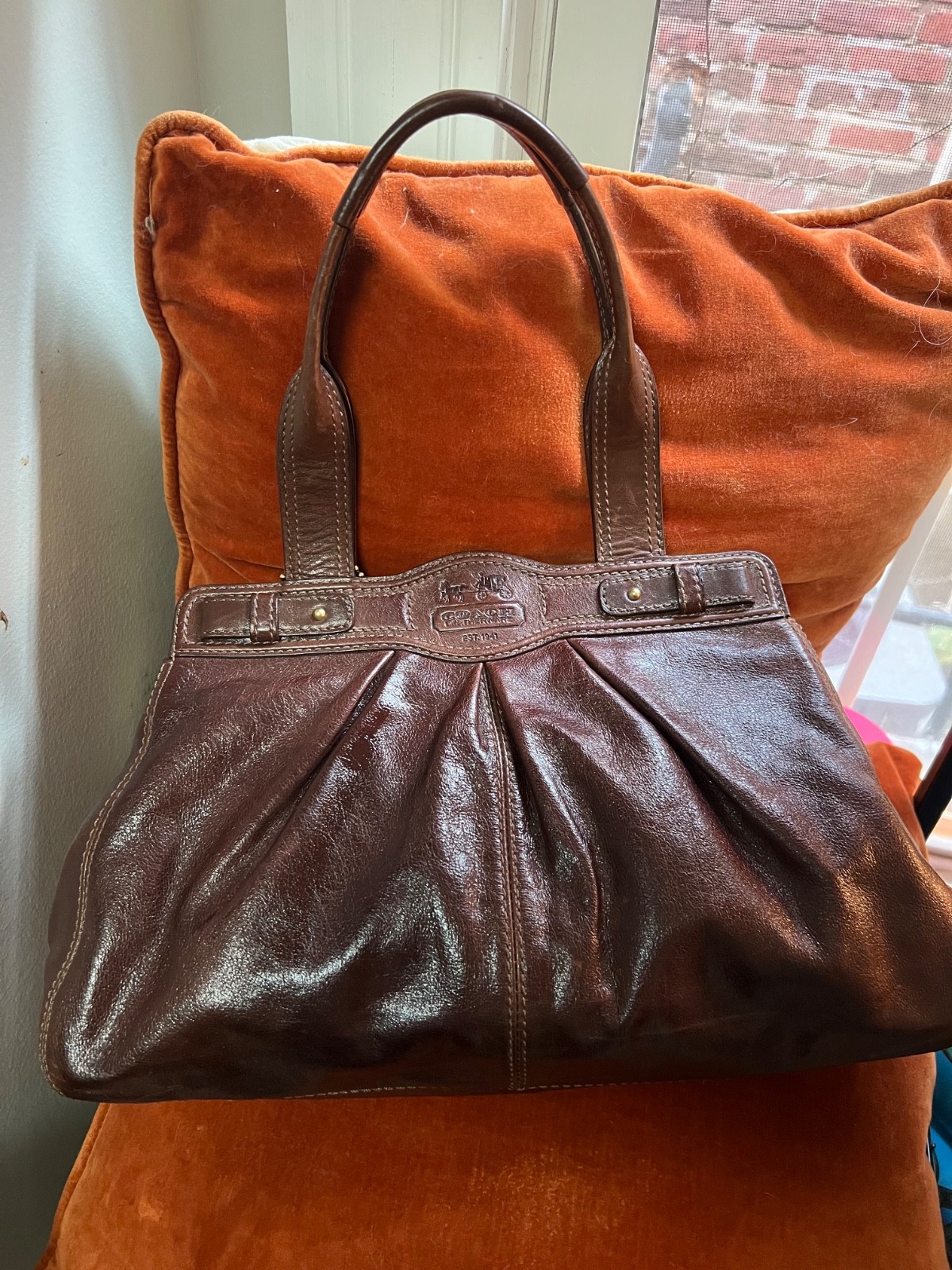 COACH GARNET 13915 GUNMETAL PLEATED LEATHER SATCHEL/SHOULDER BAG