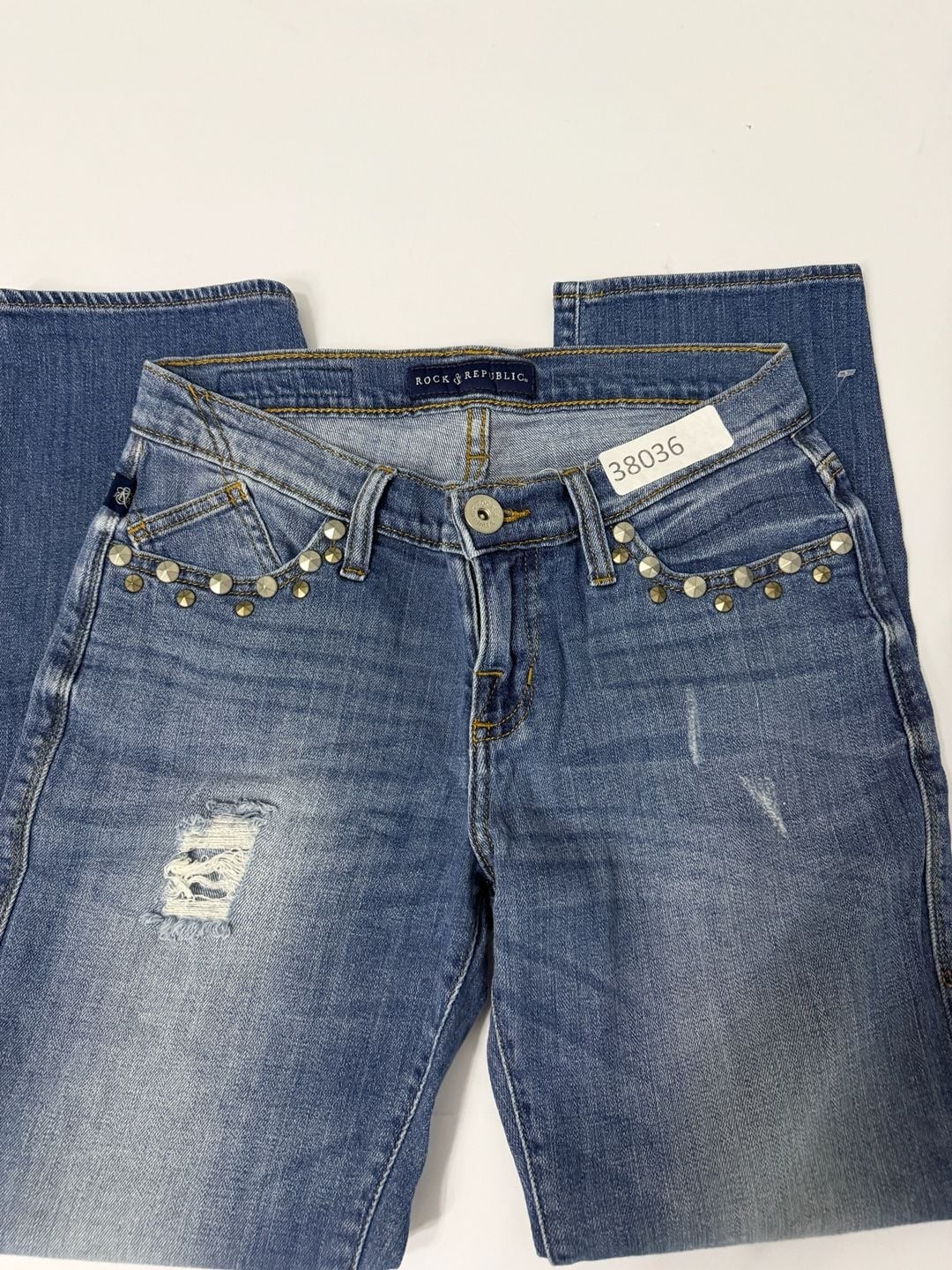 Rock & Republic Women’s Studded Distressed Medium Wash Denim Jeans