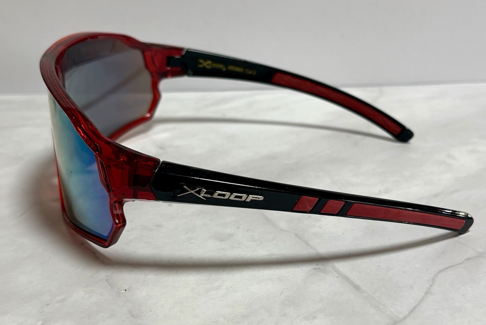 XLoop 8X3631 Black/Red Wrap Sunglasses Plastic Frames Mirror Lenses For Men READ